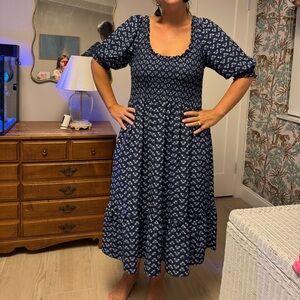 Hill House Navy Blue Floral Midi Dress